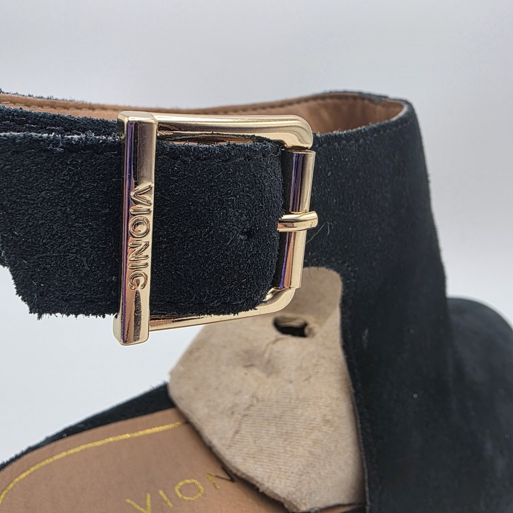 Vionic Lacey Suede Booties Size 9.5 Tortoise Block Heel Black Leather Mob Wife - Picture 5 of 14